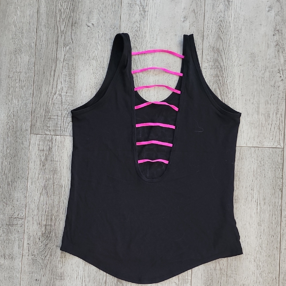Zumba Fitness Black Tank Top with Neon Pink and Orange Print - Picture 2 of 4